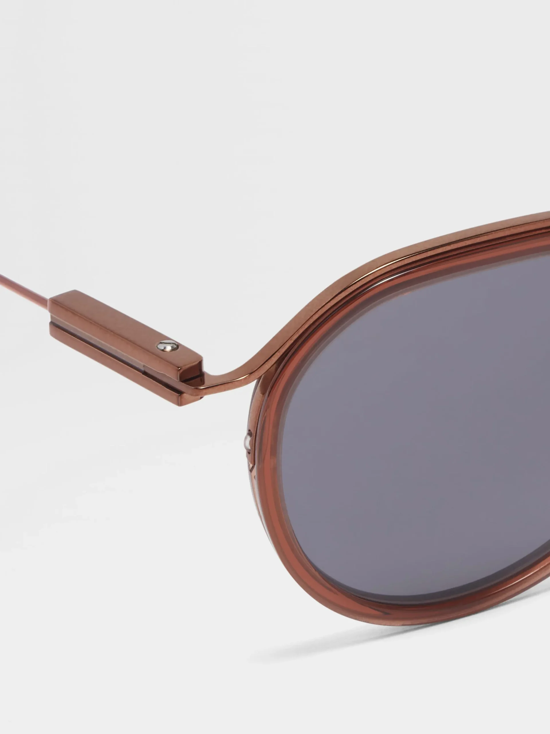 Sunglasses>ZEGNA Transparent Brown Acetate and Metal Sunglasses TransparentBrown