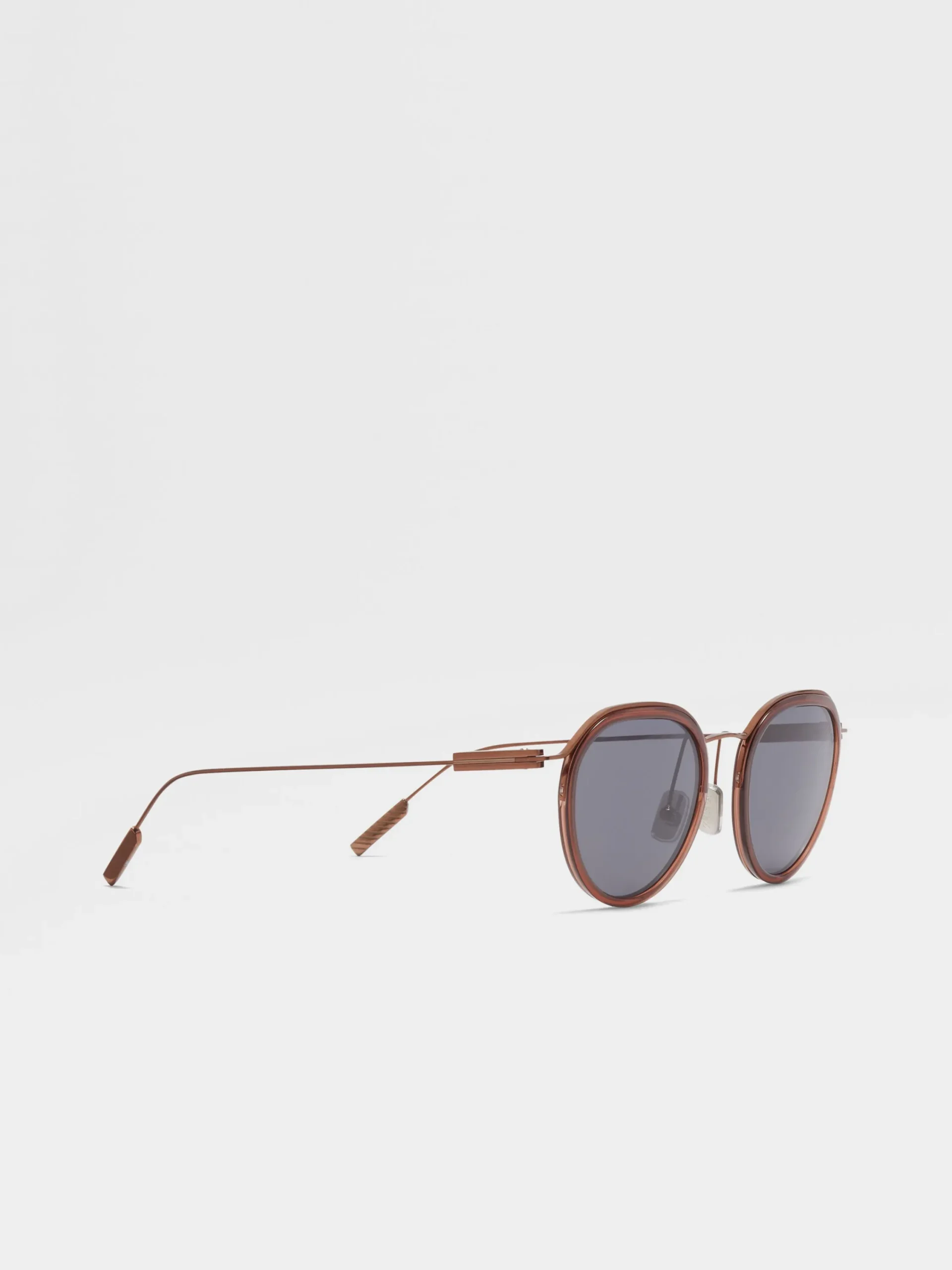 Sunglasses>ZEGNA Transparent Brown Acetate and Metal Sunglasses TransparentBrown