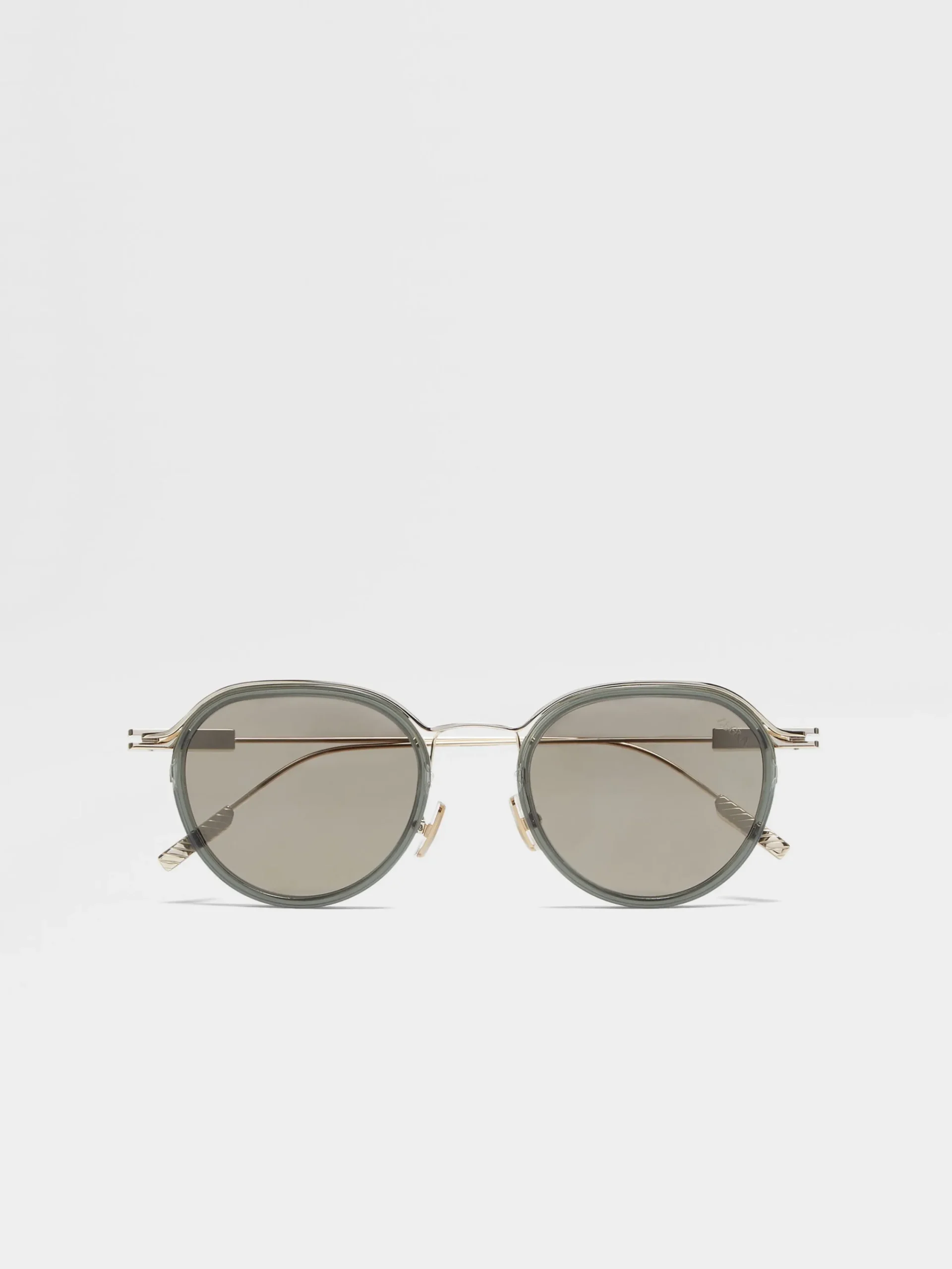 Sunglasses>ZEGNA Transparent Green and Pale Gold Acetate and Metal Sunglasses TransparentGreen/PaleGold
