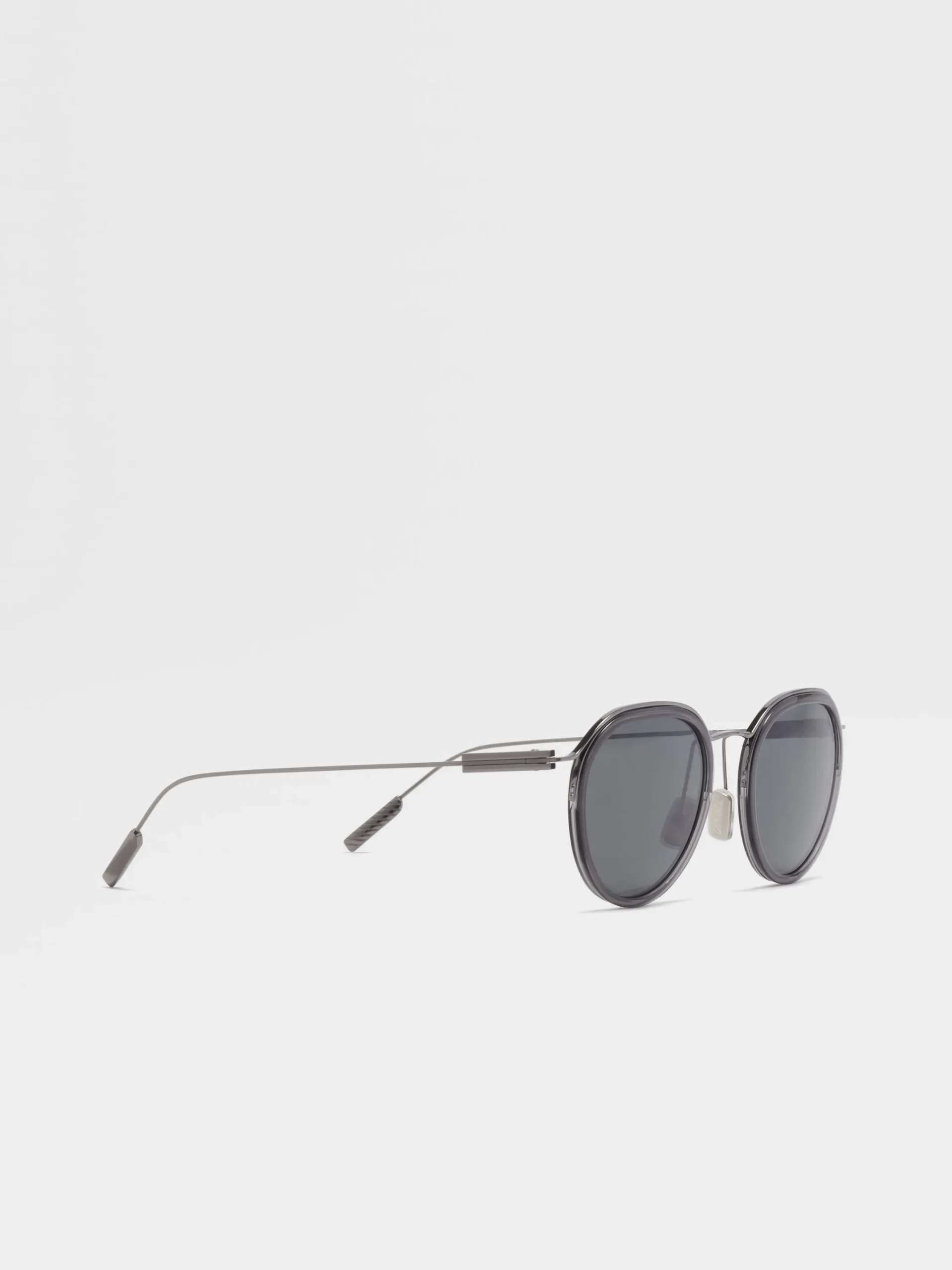 Sunglasses>ZEGNA Transparent Grey and Dark Ruthenium Acetate and Metal Sunglasses TransparentGrey/DarkRuthenium
