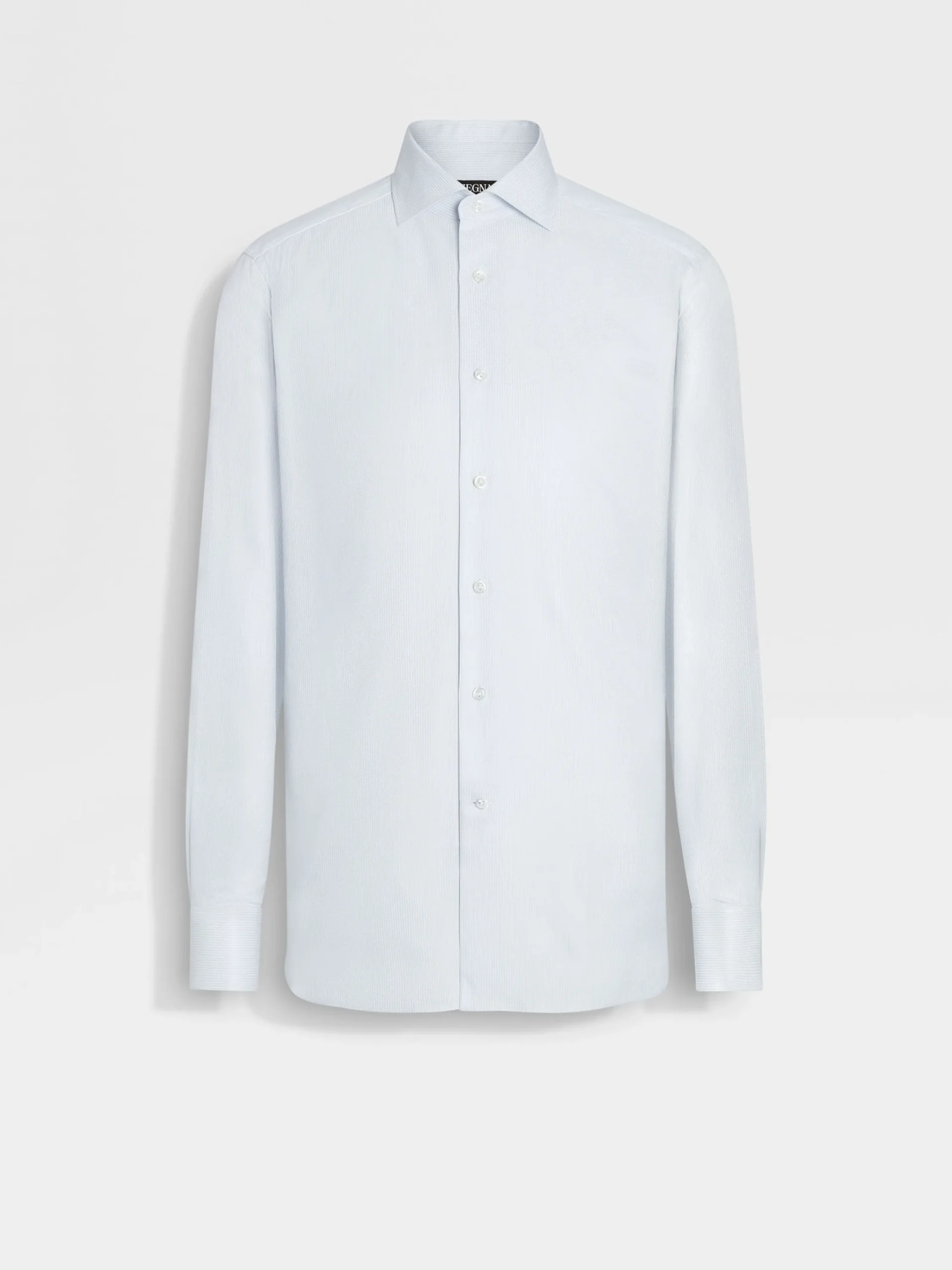Shirts>ZEGNA White and Light Blue Micro-structured Striped Centoventimila Cotton Shirt White/LightBlue