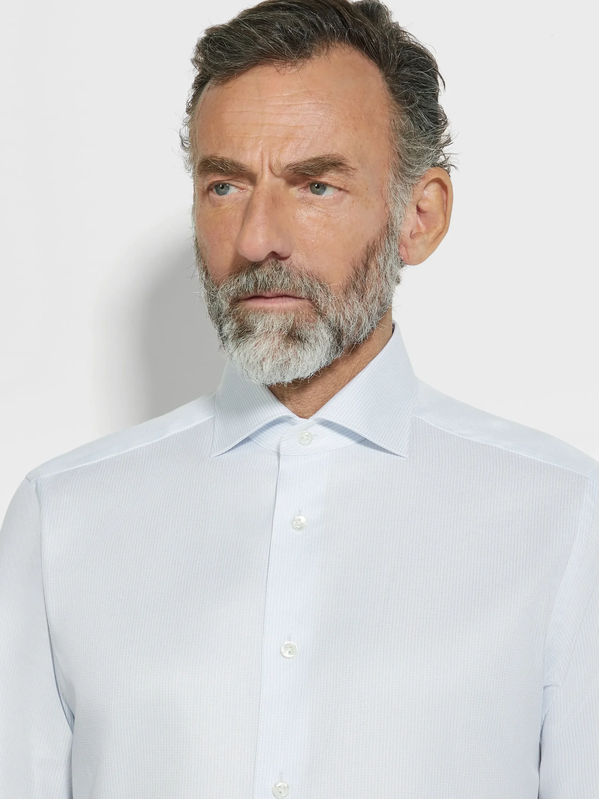 Shirts>ZEGNA White and Light Blue Micro-structured Striped Centoventimila Cotton Shirt White/LightBlue