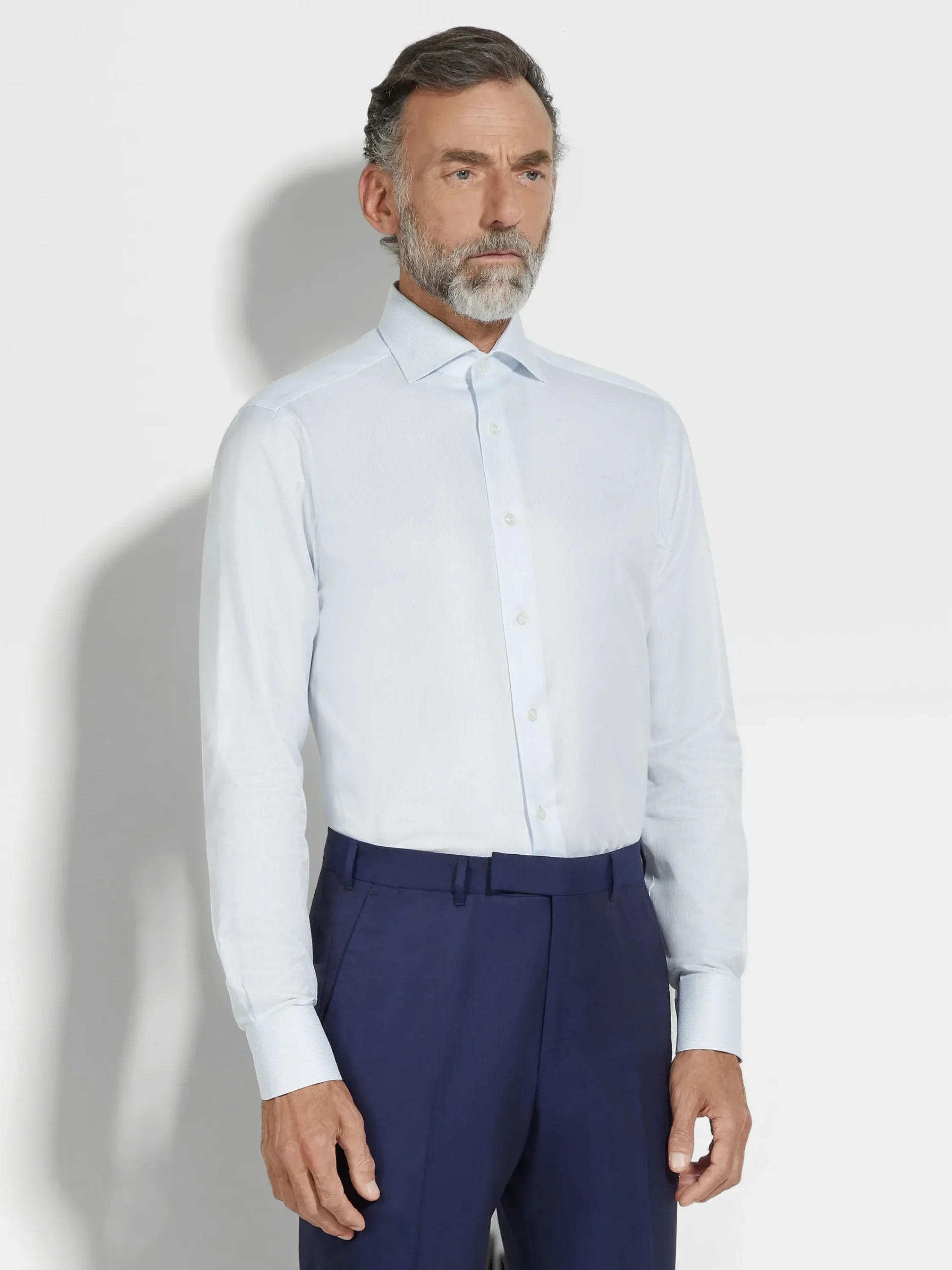 Shirts>ZEGNA White and Light Blue Micro-structured Striped Centoventimila Cotton Shirt White/LightBlue