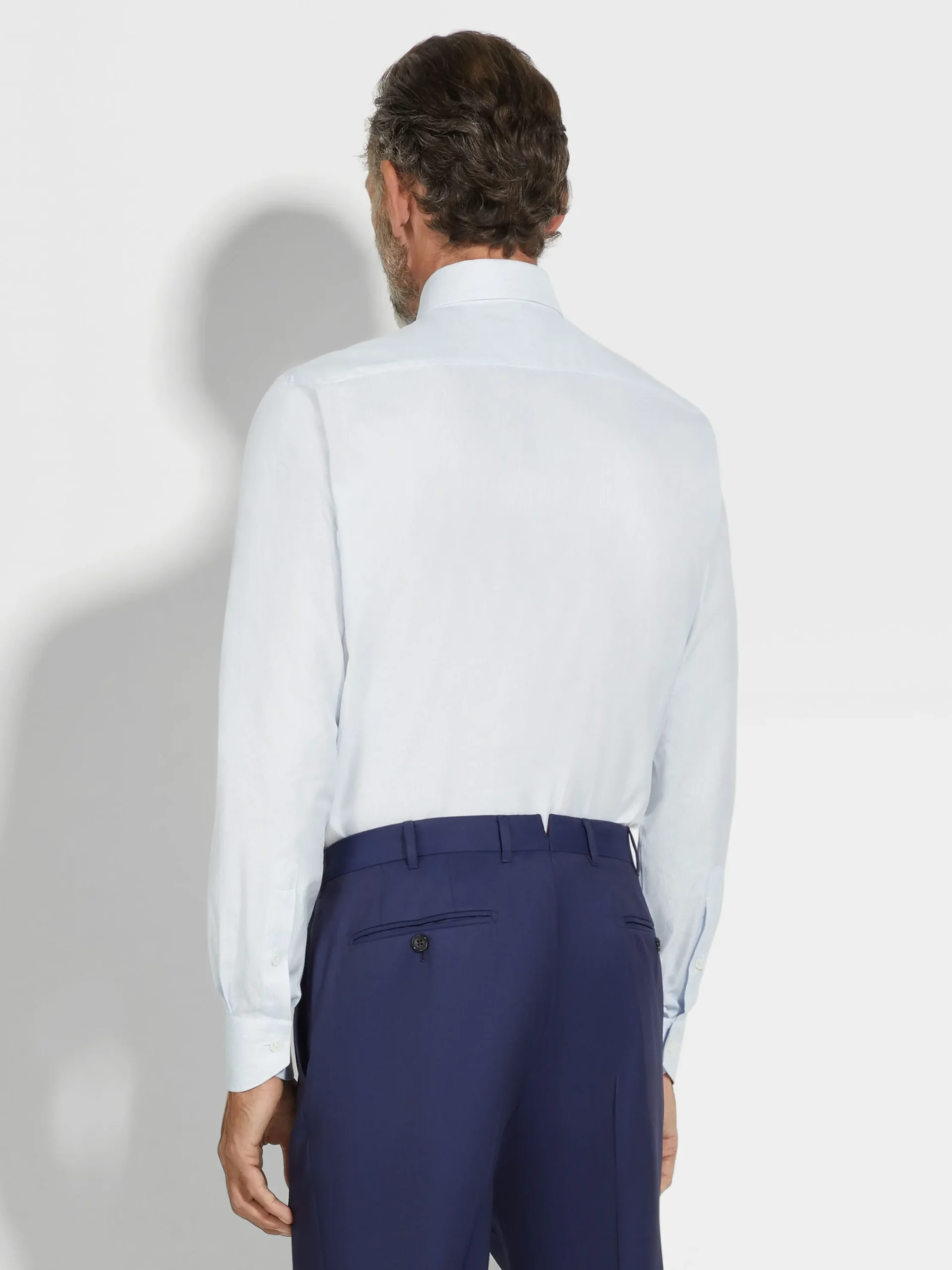 Shirts>ZEGNA White and Light Blue Micro-structured Striped Centoventimila Cotton Shirt White/LightBlue