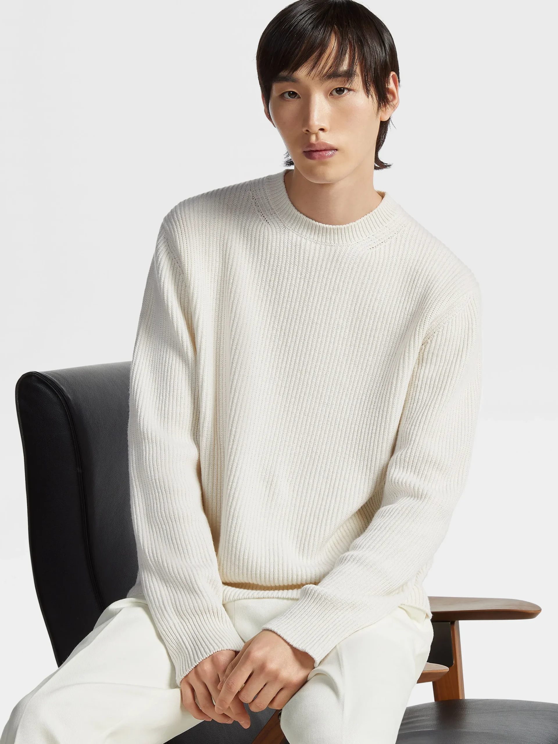 Sweaters>ZEGNA White Mélange Oasi Cashmere Crewneck WhiteMélange
