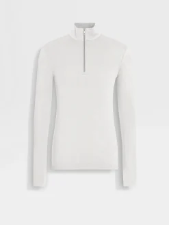 Travel In Style|Sweaters>ZEGNA Oasi Cashmere Zip Mock Neck Sweatshirt White