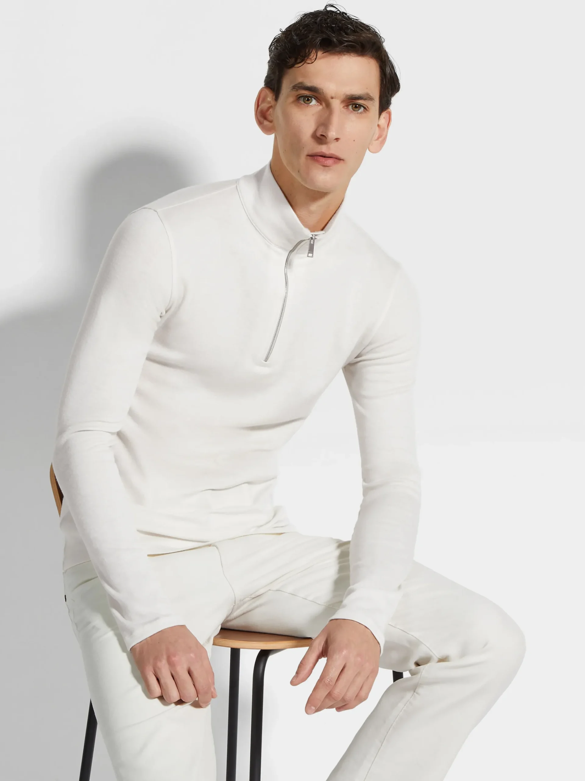 Travel In Style|Sweaters>ZEGNA Oasi Cashmere Zip Mock Neck Sweatshirt White