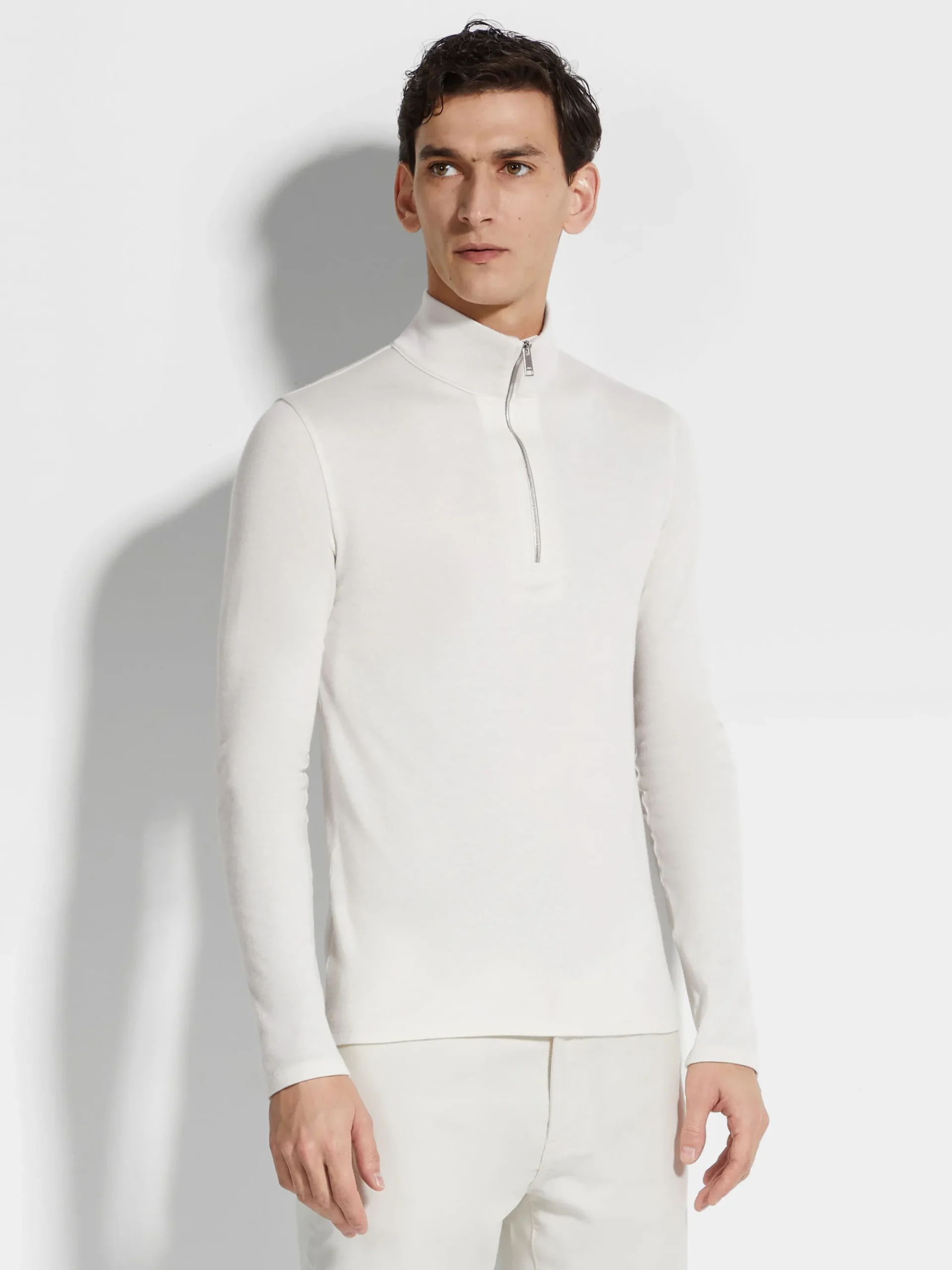 Travel In Style|Sweaters>ZEGNA Oasi Cashmere Zip Mock Neck Sweatshirt White