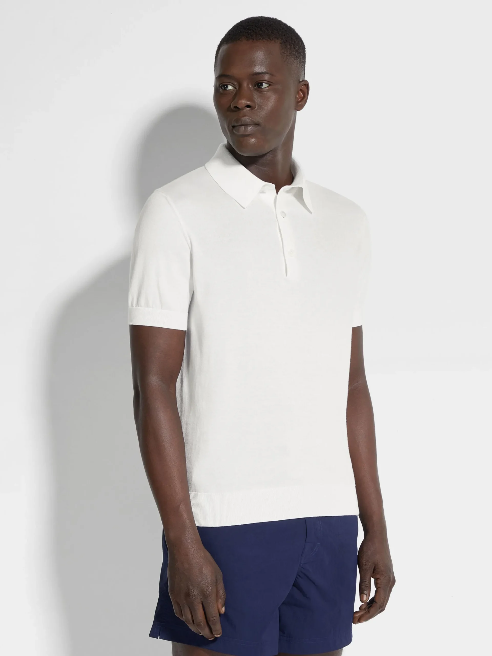 Resort Essentials|Sweaters>ZEGNA Premium Cotton Polo Shirt White