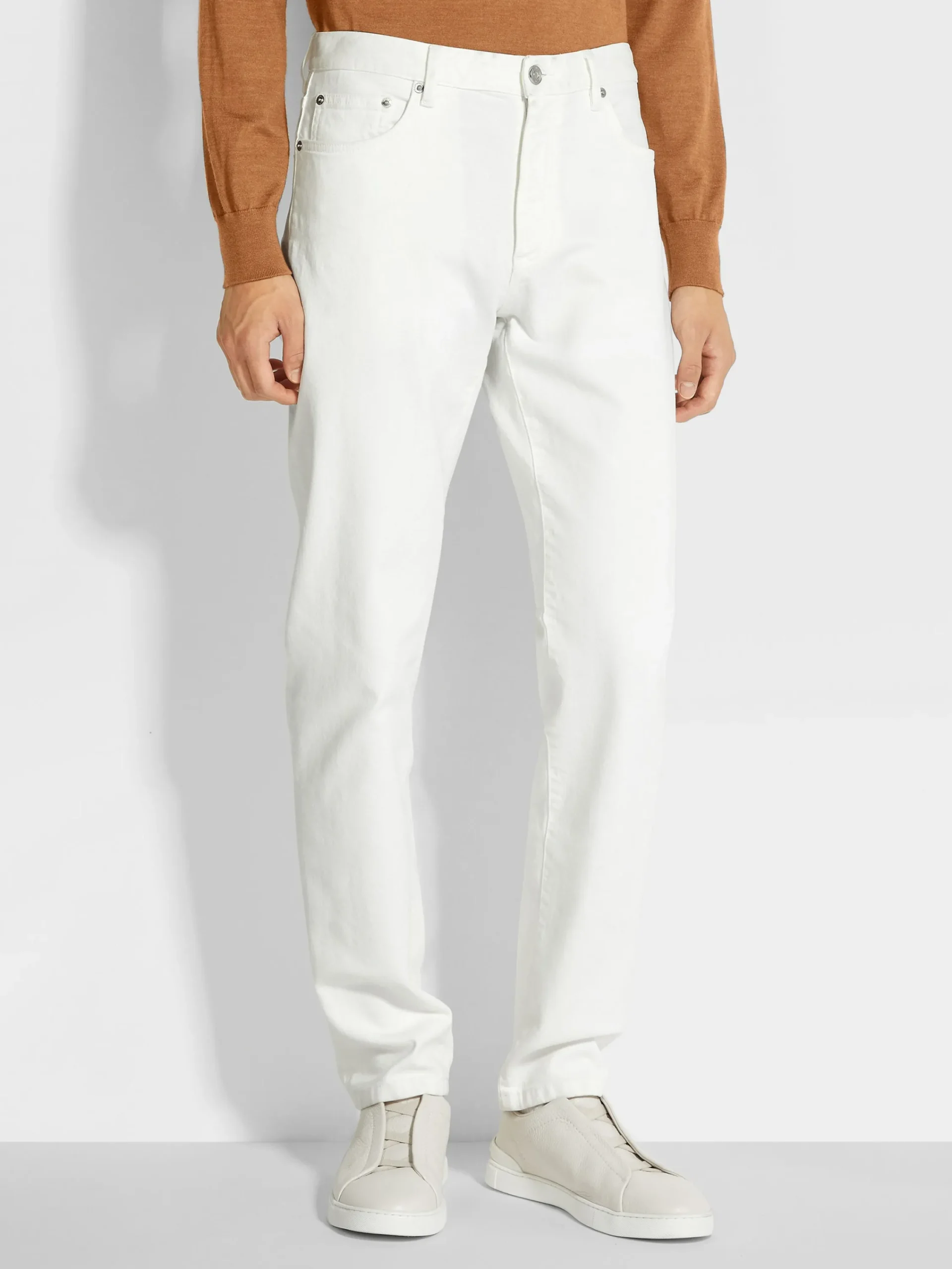 Jeans>ZEGNA Rinse-washed Stretch Cotton Roccia Jeans White