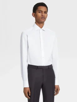 Shirts>ZEGNA Sea Island Cotton Long-sleeve Tailoring Shirt White